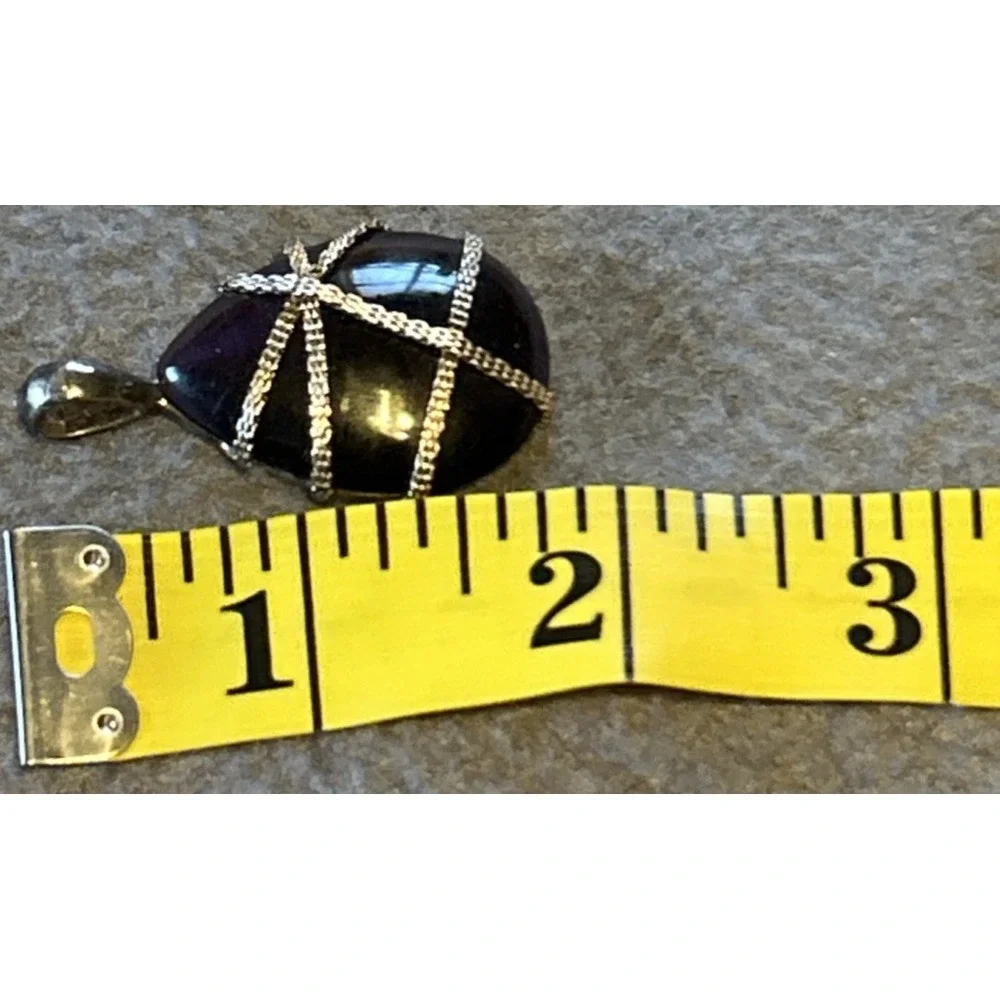 VTG RMN Apache Tear Pendant Black Wire Wrapped Silver Plated 1.75